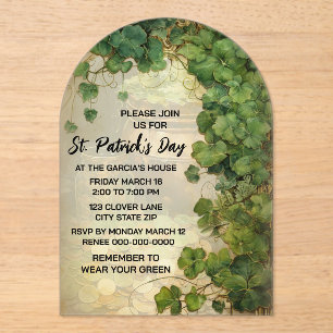 Elegant St. Patrick’s Day Green Clover Invitation 