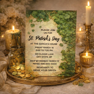 Elegant St. Patrick’s Day Green Clover Invitation 
