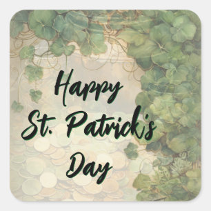 Elegant St. Patrick’s Day Green Clover Square Sticker
