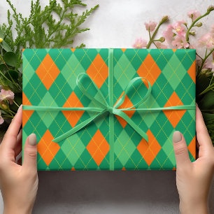 Elegant St Patrick's Day Green & Orange Argyle Wrapping Paper