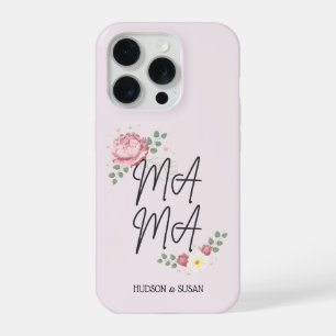 Elegant Stacked Mama Script Floral Pink Peony iPhone 15 Pro Case