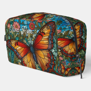 Elegant stain glass butterfly garden dopp kit