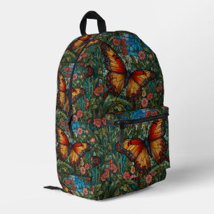 Elegant stain glass butterfly garden printed backpack
