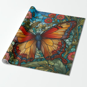 Elegant stain glass butterfly garden wrapping paper