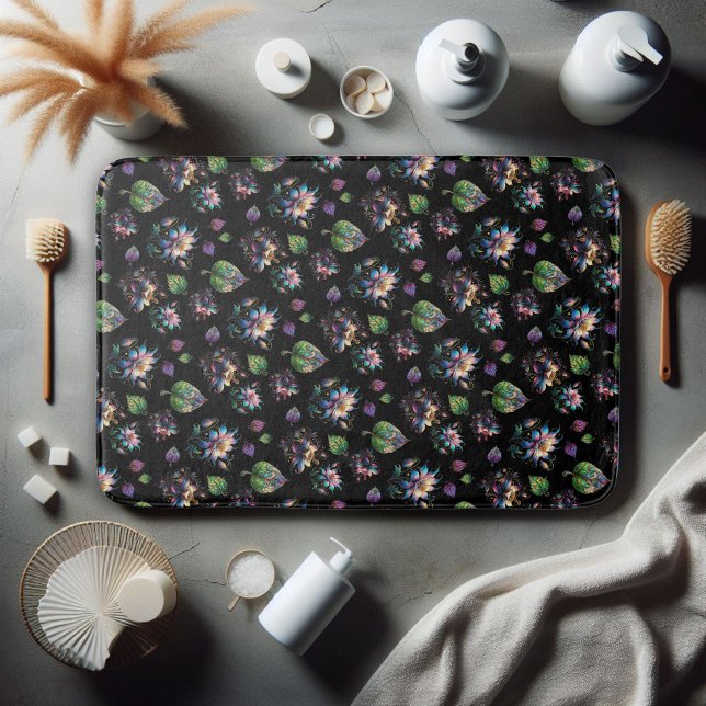 Elegant Stained Glass Chic Floral Pattern Bath Mat (Creator Uploaded)