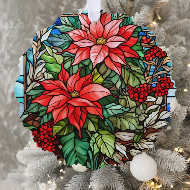 Elegant Stained Glass Christmas Floral Tree Decoration Card (Creator Uploaded)