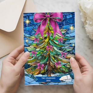 Elegant Stained Glass Coquette Christmas Tree Holiday Card