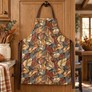 Elegant Stained Glass Fall Leaves - Rustic Autumn Apron