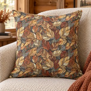 Elegant Stained Glass Fall Leaves - Rustic Autumn Cushion