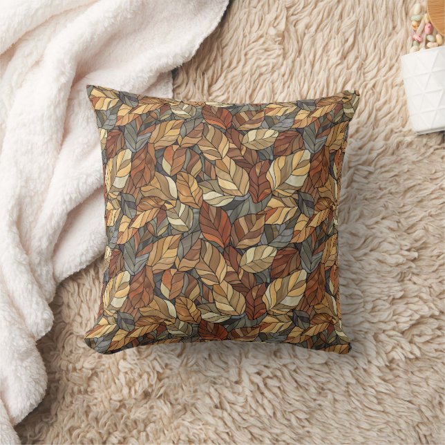 Elegant Stained Glass Fall Leaves - Rustic Autumn Cushion (Blanket)