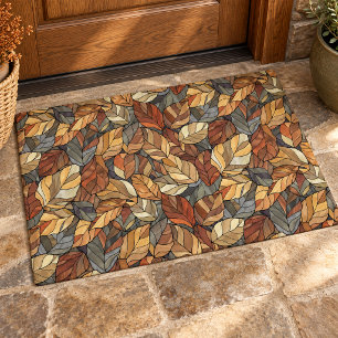 Elegant Stained Glass Fall Leaves - Rustic Autumn Doormat