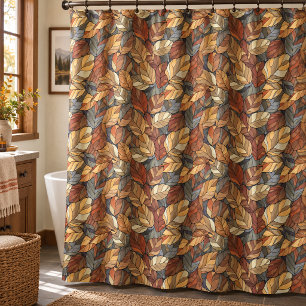 Elegant Stained Glass Fall Leaves - Rustic Autumn Shower Curtain