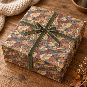 Elegant Stained Glass Fall Leaves - Rustic Autumn Wrapping Paper
