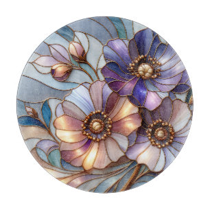 Elegant Stained Glass Floral Design in Soft Pastel Cutting Board