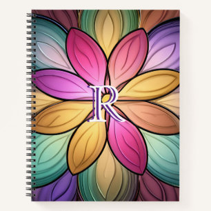 Elegant Stained‑Glass Floral Monogram Initial Notebook