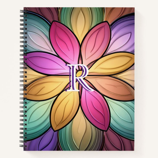 Elegant Stained‑Glass Floral Monogram Initial Notebook (Front)