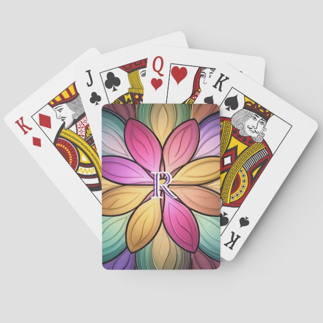 Elegant Stained‑Glass Floral Monogram Initial Playing Cards (Back)