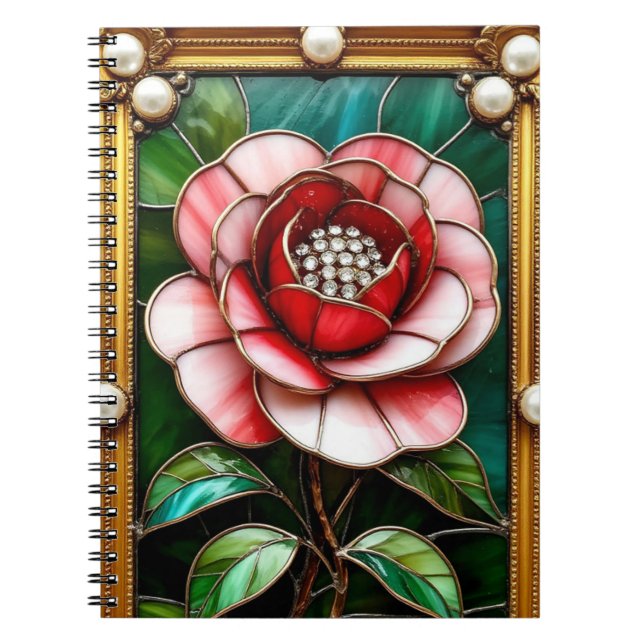 Elegant Stained Glass Flower with Intricate Frame Notebook (Front)
