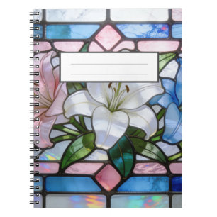 Elegant Stained Glass Lily Floral Design in Soft P Notebook