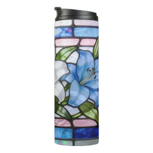Elegant Stained Glass Lily Floral Design in Soft P Thermal Tumbler