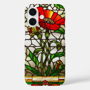 Elegant Stained Glass Red Flower iPhone 16 Case