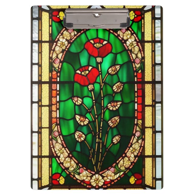 Elegant Stained Glass Red Flower Clipboard (Front)