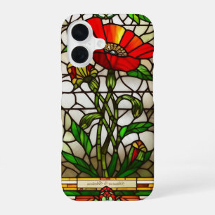 Elegant Stained Glass Red Flower iPhone 16 Case