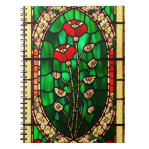 Elegant Stained Glass Red Flower Notebook