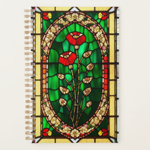 Elegant Stained Glass Red Flower Planner