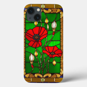 Elegant Stained Glass Red Flowers iPhone 13 Case