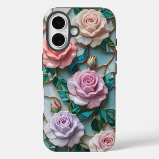Elegant Stained Glass Rose Pattern with Soft Paste iPhone 16 Case