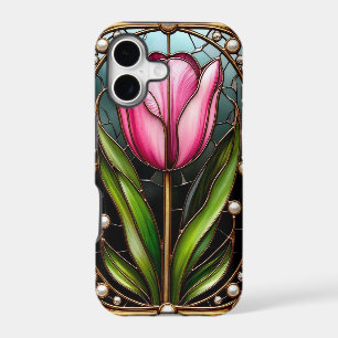 Elegant Stained Glass Tulip With Gold Frame