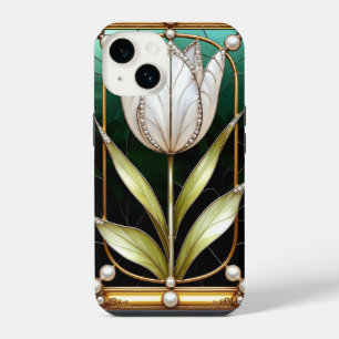 Elegant Stained Glass Tulip With Gold Frame iPhone 14 Case