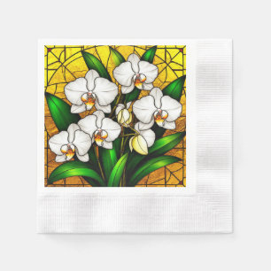 Elegant Stained Glass White Orchids Napkin