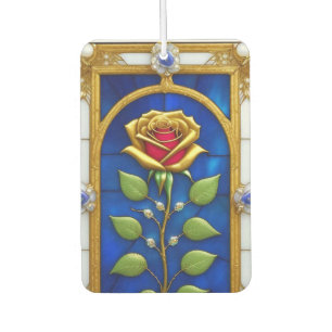 Elegant Stained Glass Window With Golden Rose Car Air Freshener