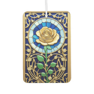 Elegant Stained Glass Window With Golden Rose Car Air Freshener