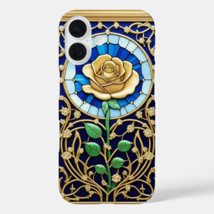 Elegant Stained Glass Window With Golden Rose iPhone 16 Case