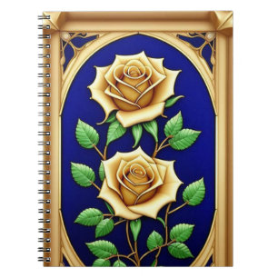 Elegant Stained Glass Window With Golden Rose Notebook