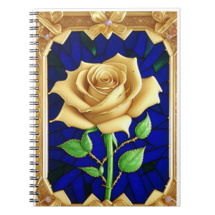 Elegant Stained Glass Window With Golden Rose Notebook