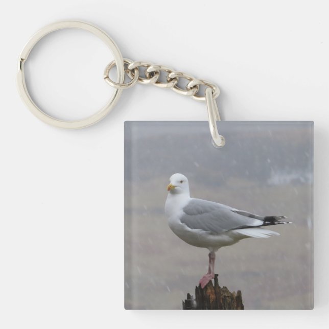 Elegant Standing Seagull Unique Coastal  Key Ring (Front)