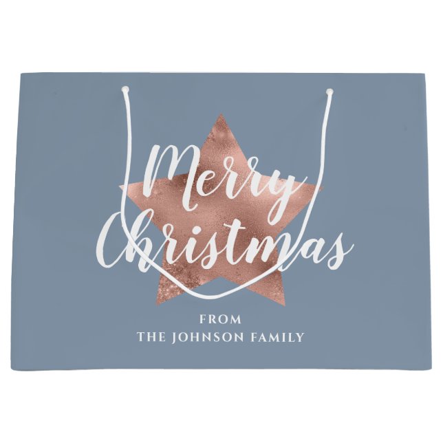 Elegant Star Blue Merry Christmas Large Gift Bag (Front)