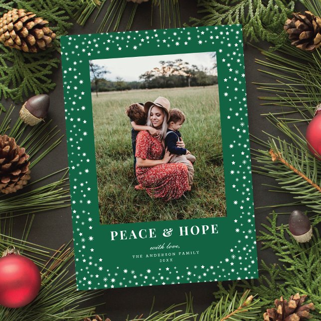 Elegant Star Frame Dark Green One Photo Holiday Card (Creator Uploaded)