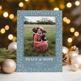 Elegant Star Frame Deep Dusty Blue One Photo Holiday Card