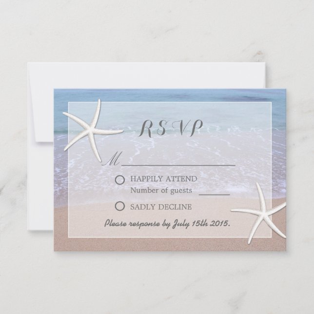 Elegant Starfish Beach Theme Wedding RSVP Card (Front)