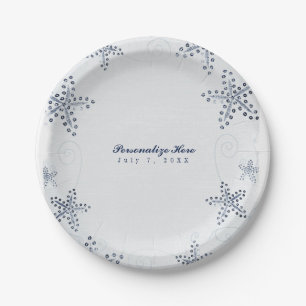Elegant Starfish & Sequins Blue Beach Party Paper Plate