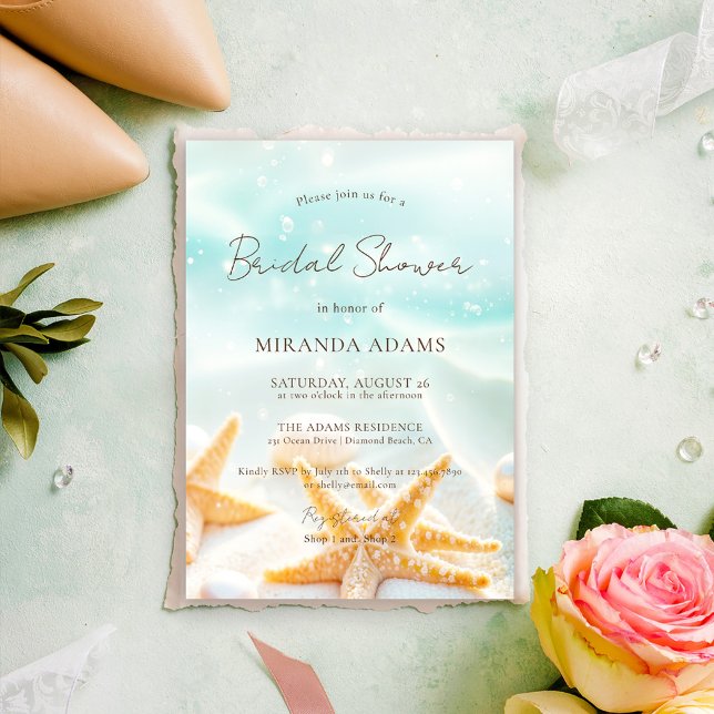 Elegant Starfish Shell Ocean Beach Bridal Shower Invitation (Creator Uploaded)