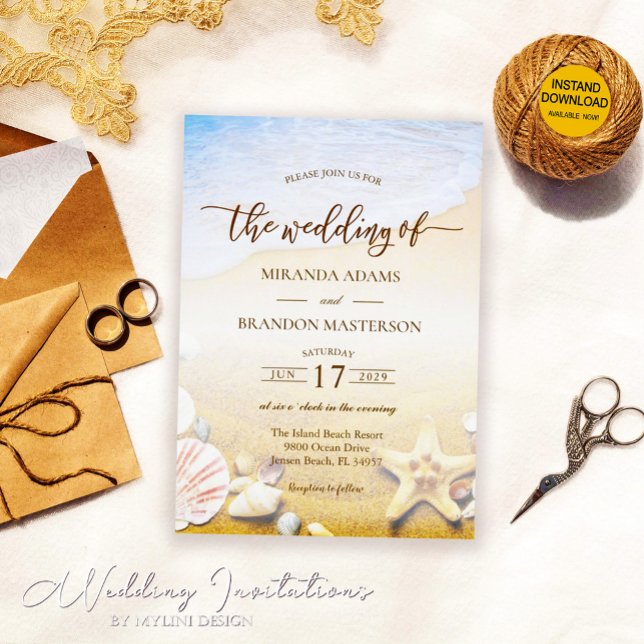 Elegant Starfish Tropical Beach Wedding Invitation (Creator Uploaded)