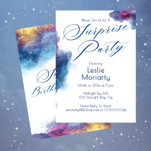 Elegant Starlight Blue Surprise Birthday Party   Invitation