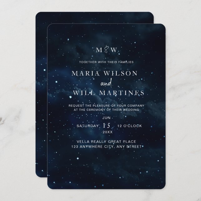 Elegant Starry night Wedding invitation Modern  (Front/Back)