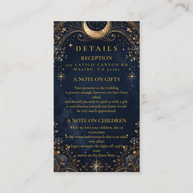 Elegant Starry Nights Celestial Wedding Enclosure Card (Front)